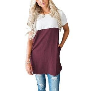 Womens Girls Casual Color Block Top Blouse